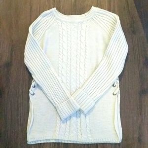 Cream colored Knit Side-Slit Sweater